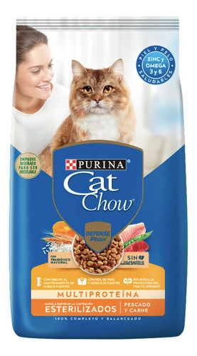 Cat Chow Defense Plus Esterilizados Para Gato Adulto Sabor Pescado Y Carne En Bolsa De 15 kg