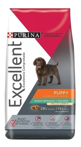 Alimento Excellent Para Perro Cachorro De Raza Mediana Y Grande Sabor Pollo Y Arroz En Bolsa De 22 kg