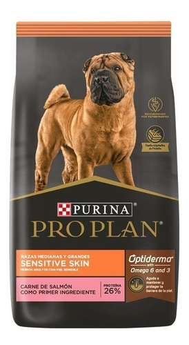 Pro Plan Optiderma Sensitive Skin Adult Perro Adulto Raza Mediana Y Grande Sabor Salmón Y Arroz x 3 kg