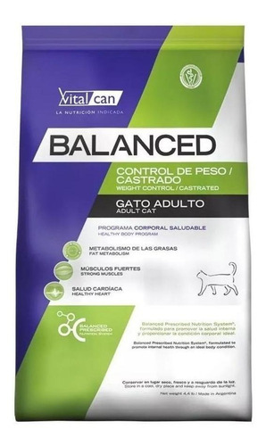 Vitalcan Balanced Gato Adulto Control De Peso/castrados x 7.5 kg