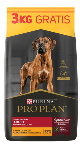 Pro Plan Optihealth Perro Adulto De Raza Grande Sabor Pollo Y Arroz Bolsa De 15 Kg+3 kg De Regalo