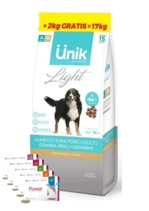 Unik Perro Adulto Control Peso  x 15 kg+2 kg Gratis+Power Comprimido Antipulgas De Regalo!!