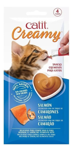 Creamy Catit Snack Gato Sabor Salmón Y Camarones 40gr. 4 tubos x 10 Gs C/u
