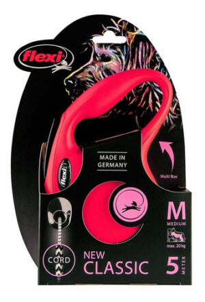 Flexi Correa Retráctil Classic Cordón Medium 5 Mts Max 20 kg Color Rojo